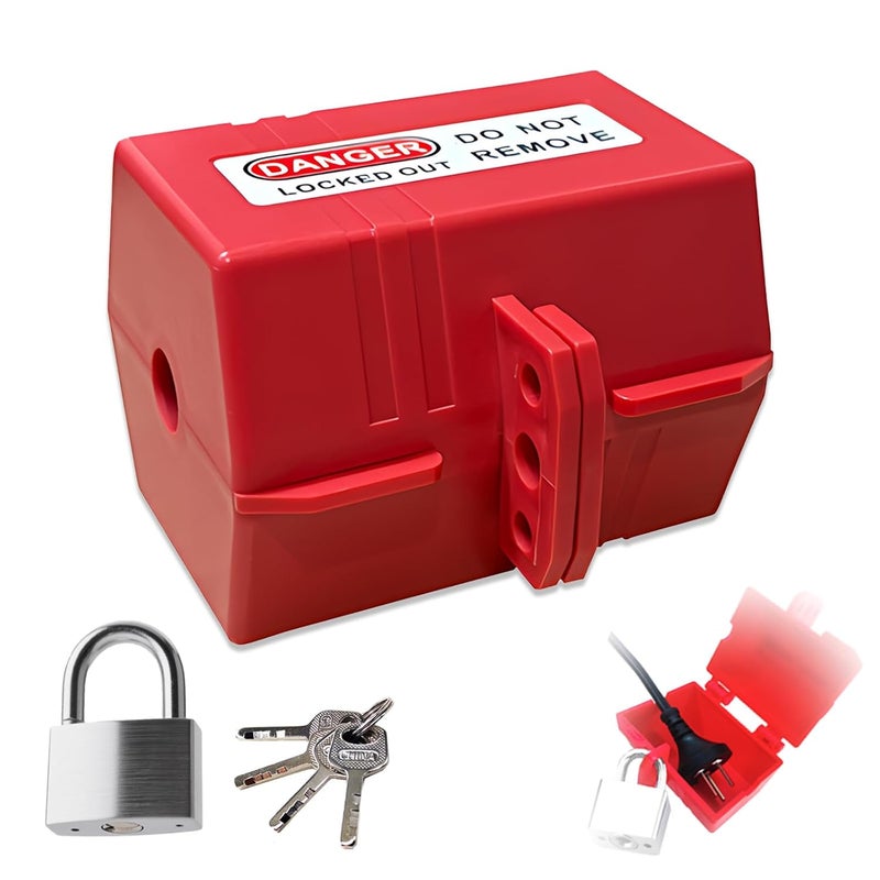 Young Dance Plug Lockout with Locking Tag, Industrial Grade Anti-Touch 110v Electric Plug & Thermostat Plug Plug Lock, Extension Cord Lock, Suitable for Factories, Home Children Power Plug Lock Protection - Image 1